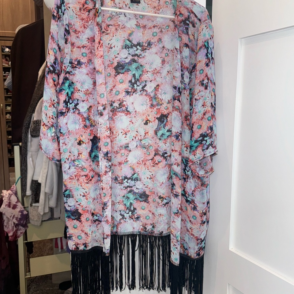 Floral Kimono with Fringe
